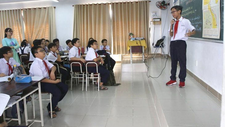 Một tiết dạy lịch sử của cô Nguyễn Thị Huyền Thảo, Trường THPT chuyên Trần Đại Nghĩa (TP.HCM) - Ảnh: GIA HUY